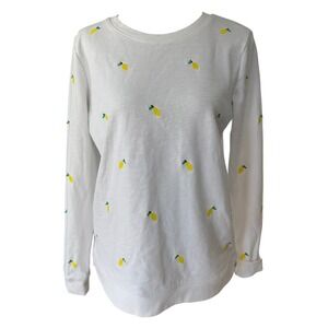 Talbots White Embroidered Lemon Sweatshirt Womens Small Long Sleeve Coastal